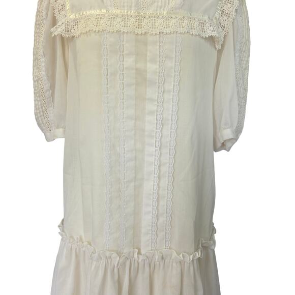 Gunne Sax Vintage 70s Edwardian Style White Midi Dress Size 11 M Drop Waist - Picture 4 of 14
